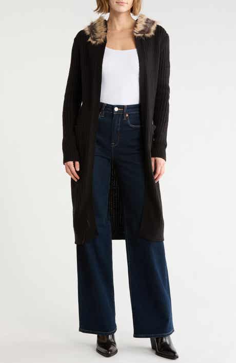 Faux Fur Collar Cardigan Duster