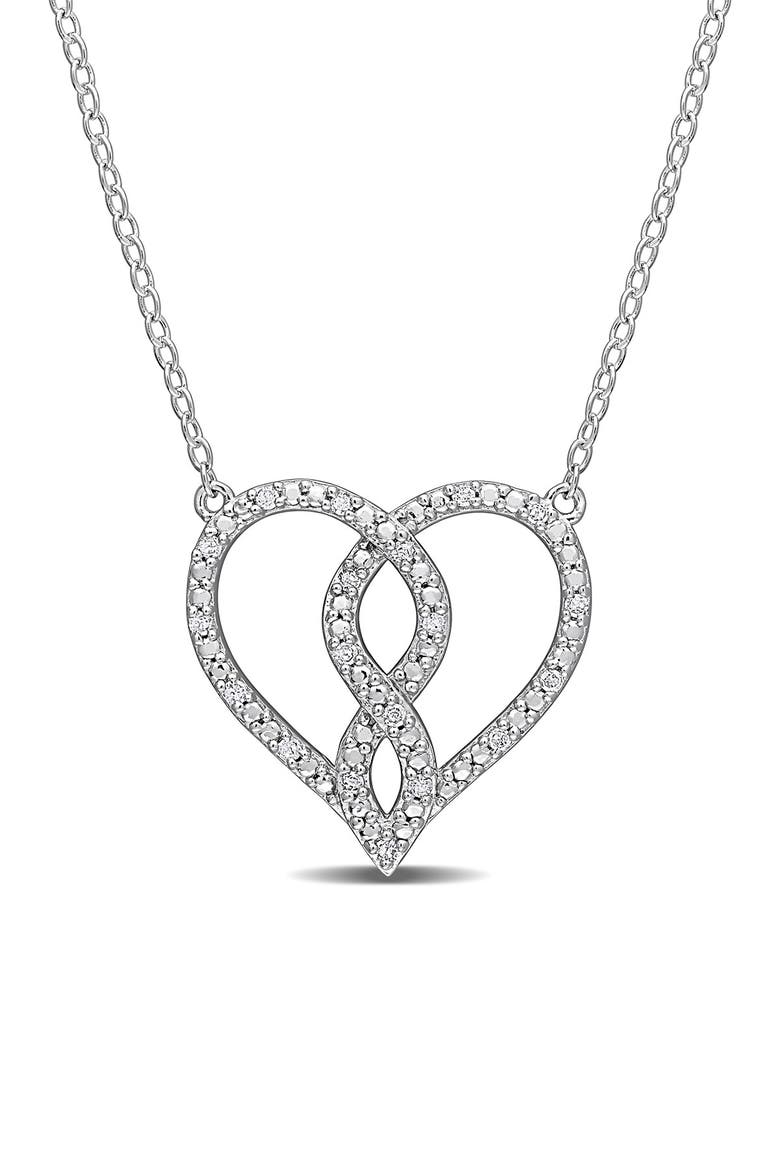 Sterling Silver Pave Diamond Accent Heart Pendant Necklace - 0.10 ctw, Main, color, SILVER