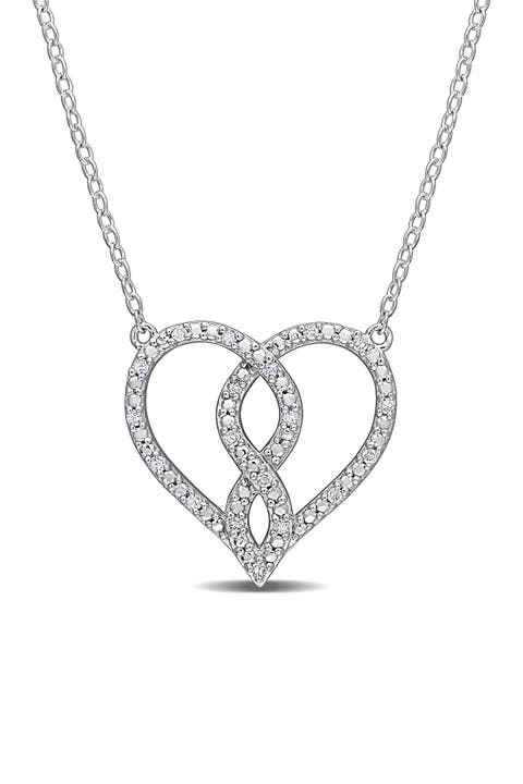 Sterling Silver Pave Diamond Accent Heart Pendant Necklace - 0.10 ctw