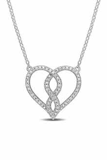 Sterling Silver Pave Diamond Accent Heart Pendant Necklace - 0.10 ctw
