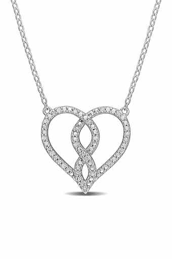 Sterling Silver Pave Diamond Accent Heart Pendant Necklace - 0.10 ctw