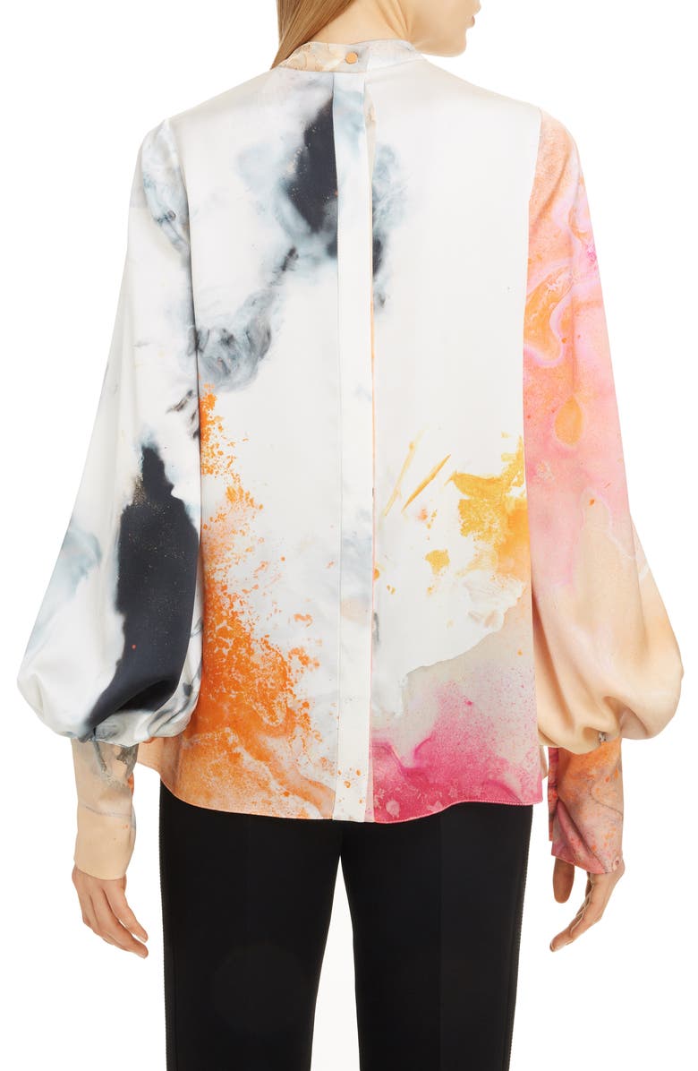 Roksanda Print Bishop Sleeve Silk Blouse, Alternate, color, 