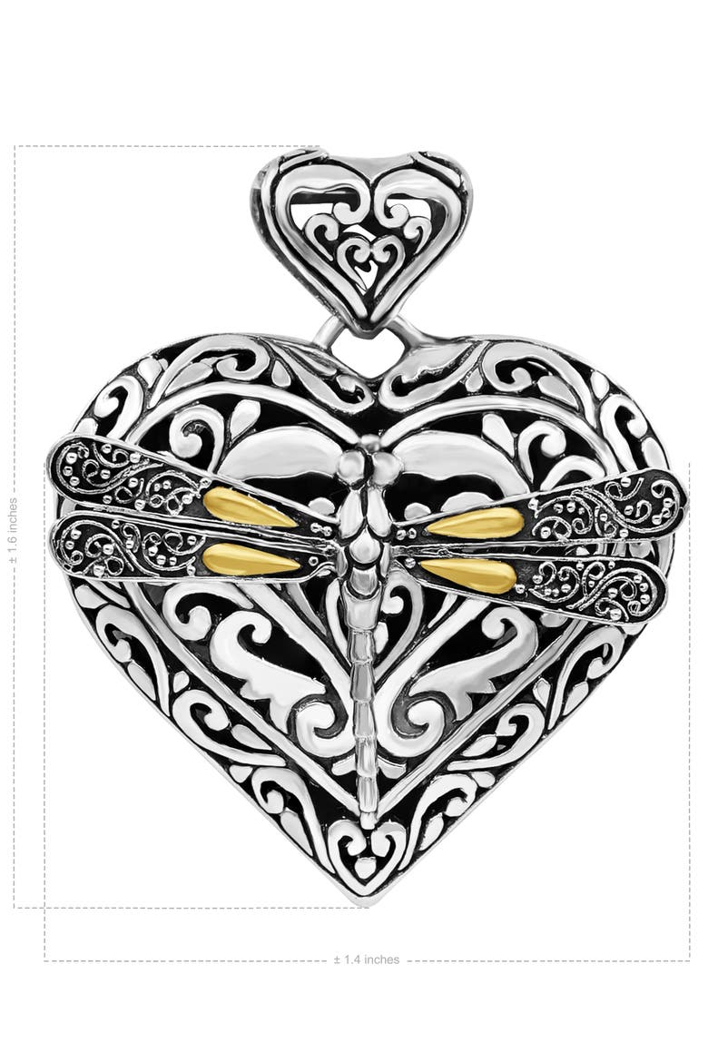 Dragonfly Heart Pendant in Sterling Silver and 18K Gold, Alternate, color, Silver