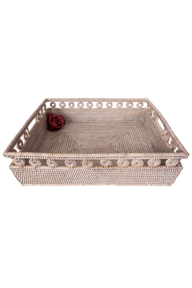 Inna Rattan Rectangle Basket with Cutout Handles, Main, color, White Wash