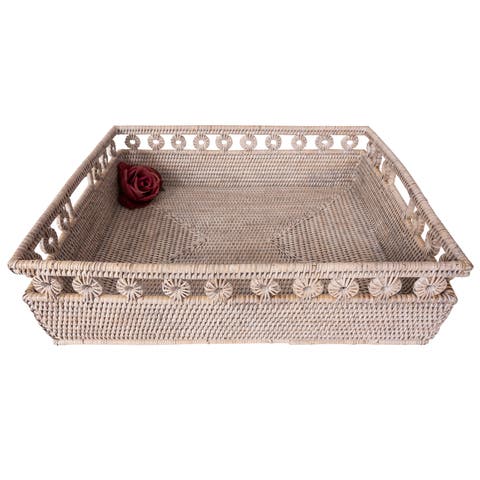 Artifacts Rattan Inna Design Rectangle Basket with Cutout Handles