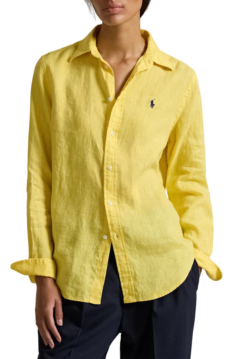 Classic Fit Linen Button-Up Shirt, Main, color, OASIS YELLOW