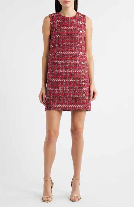 ZOE AND CLAIRE Scalloped Sleeveless Tweed Shift Dress