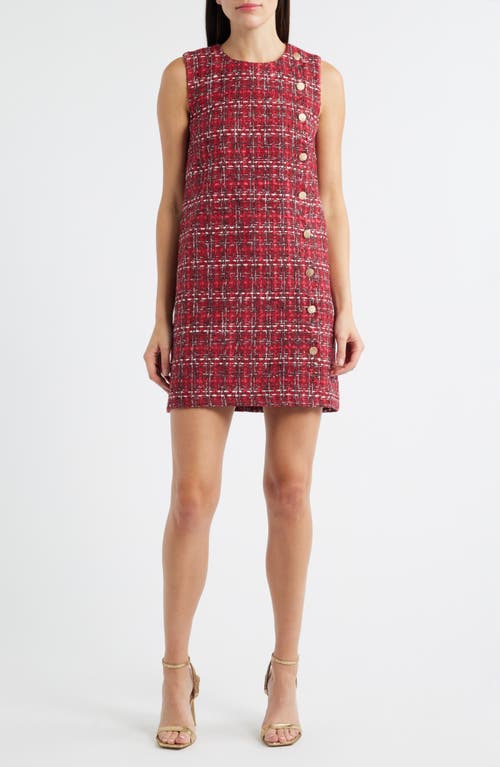 Zoe And Claire Scalloped Sleeveless Tweed Shift Dress In Pink