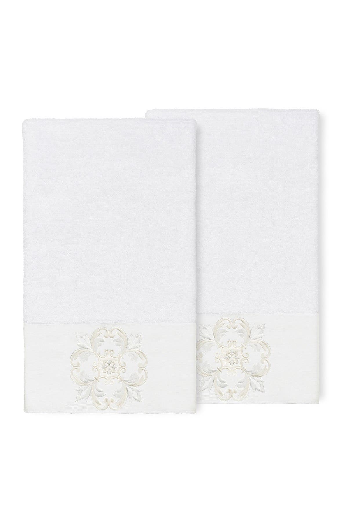 Linum Home Textiles Alyssa Embellished Bath Towel - Set of 2 - White