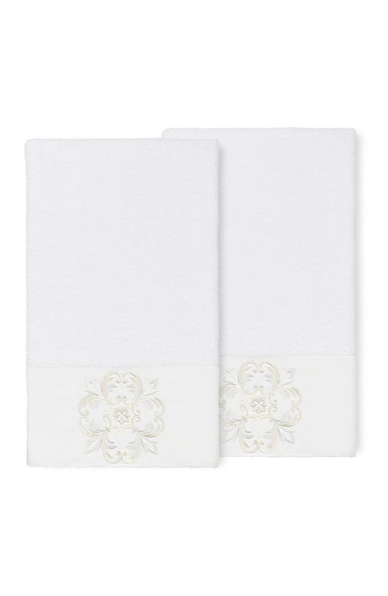 Linum Home Textiles Alyssa Embellished Bath Towel - Set of 2 - White, Main, color, White