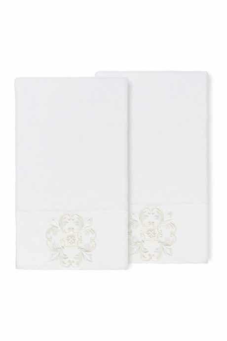 Linum Home Textiles Alyssa Embellished Bath Towel - Set of 2 - White