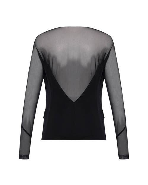 Theo The Label Women's Black Aphrodite Mesh Sleeve Knit Jacket In Black