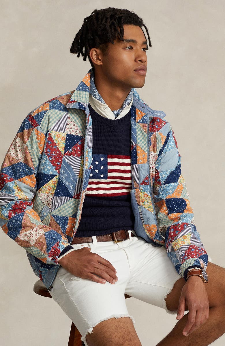 Polo Ralph Lauren Patchwork Cotton Poplin Zip Jacket, Alternate, color,