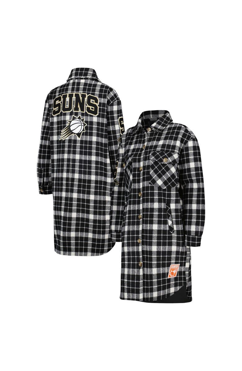 PRO STANDARD Women's Pro Standard White/Black Phoenix Suns Prep Plaid Button-Up Shacket, Main, color, White
