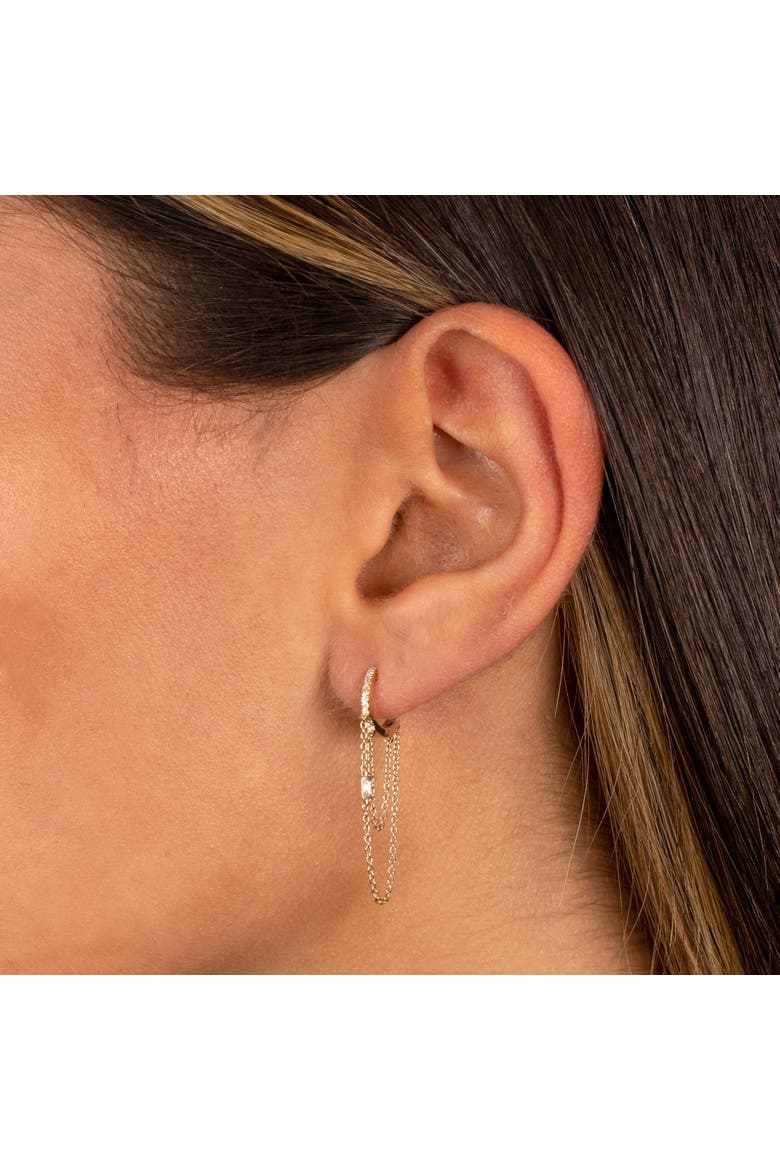 Diamond Baguette Double Chain Huggie Earring 14K, Alternate, color, 14K Gold