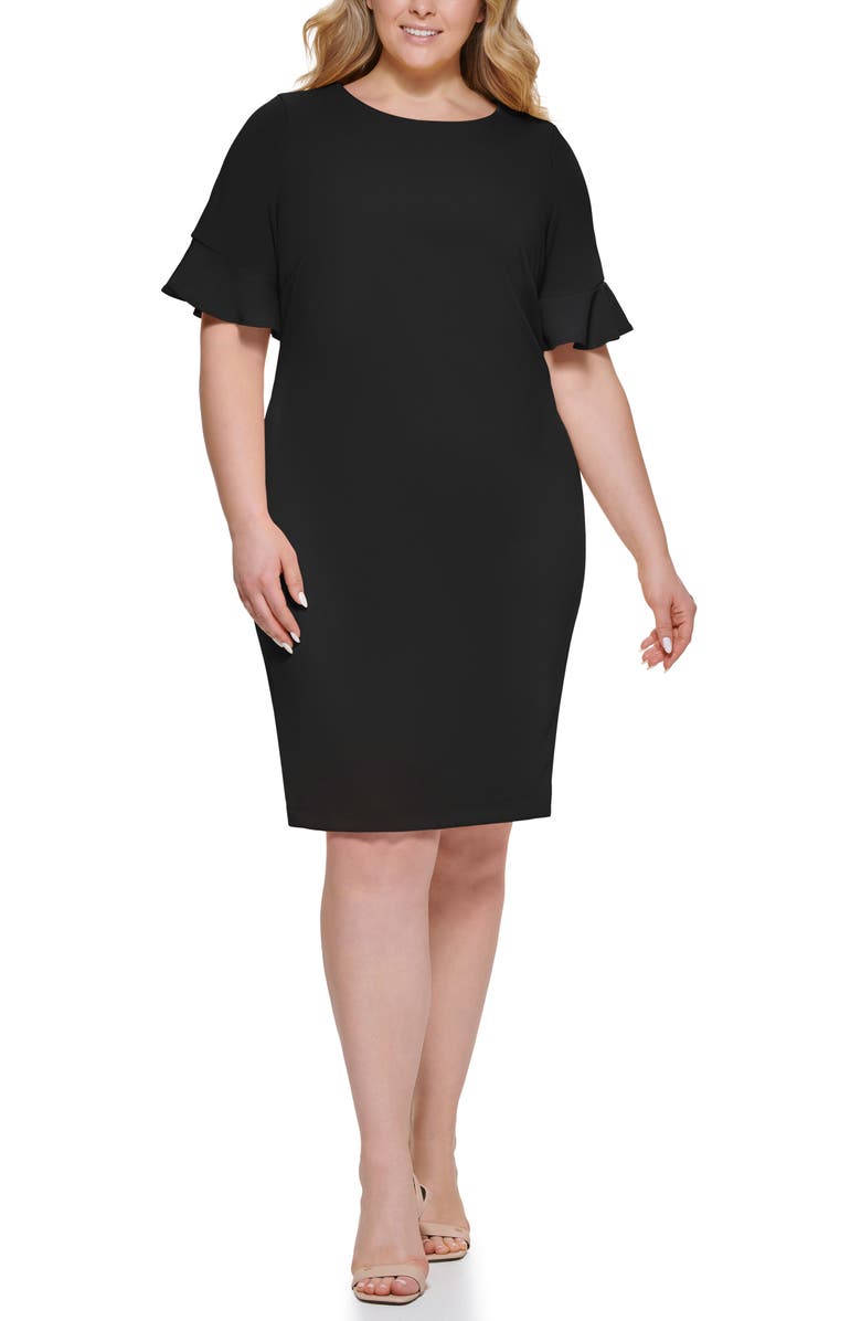 Calvin Klein Ruffle Short Sleeve Sheath Dress, Main, color, 
