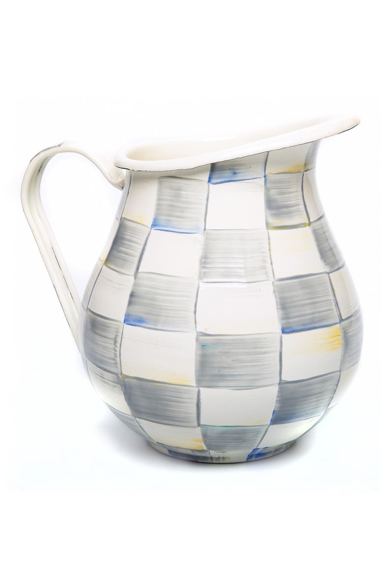 Sterling Check Enameled Steel 3-Quart Pitcher, Main, color, GREY/ WHITE