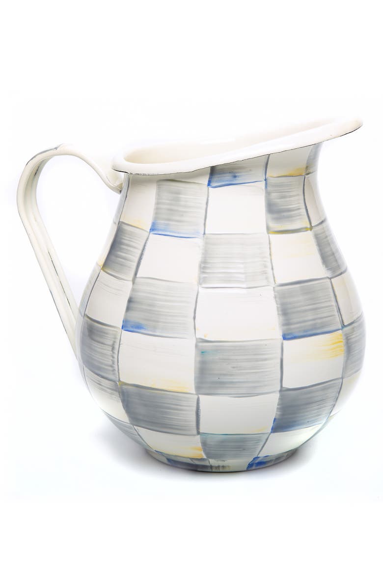 MACKENZIE CHILDS Sterling Check Enameled Steel 3-Quart Pitcher, Main, color, Grey/ White