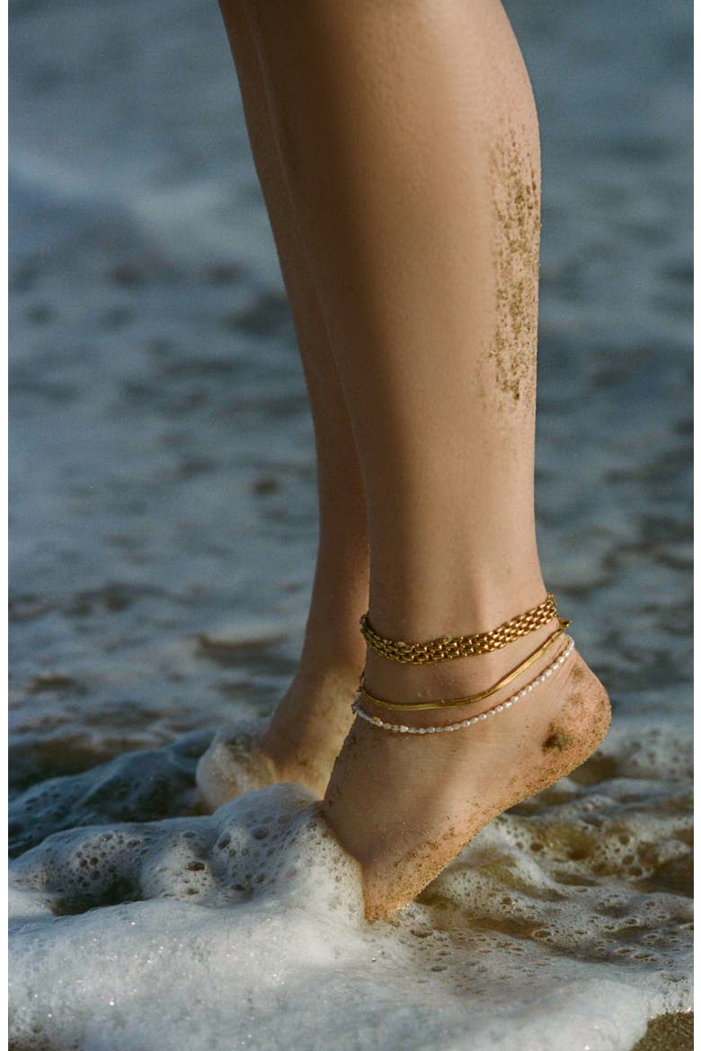 Edie Herringbone Chain Anklet, Alternate, color, GOLD