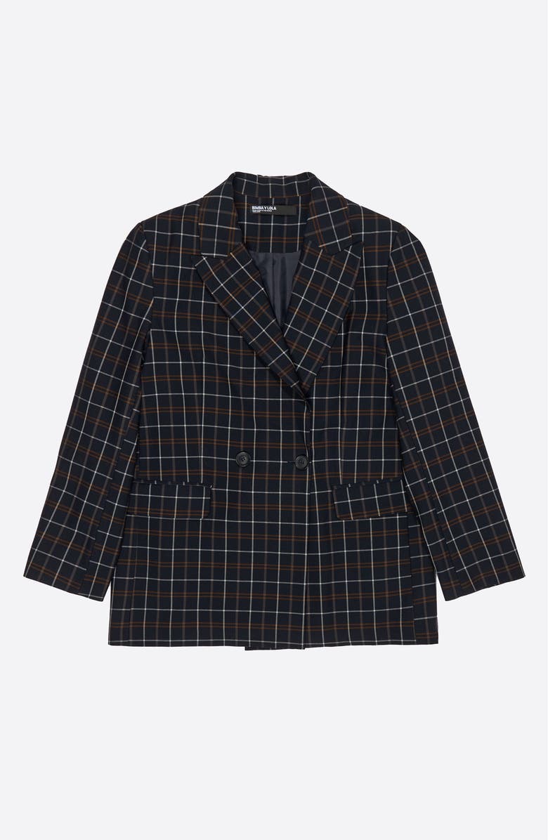 Bimba y Lola Checked Tailored Double-Breasted Jacket, Alternate, color, Navy