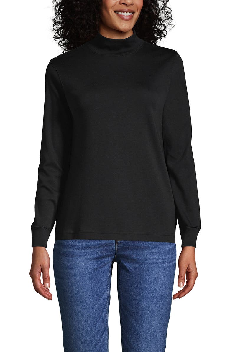 Lands' End Long Sleeve Supima Mock Turtleneck, Main, color, Black