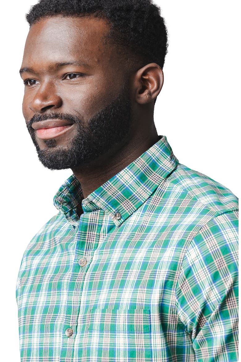 Organic Stretch Poplin Button Down Shirt, Alternate, color, Green Classic Plaid