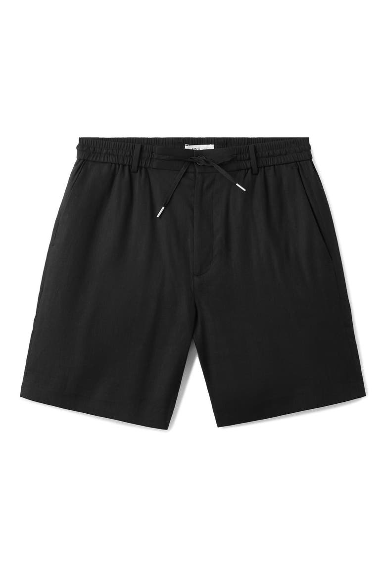 Flat Front Linen Blend Drawstring Bermuda Shorts, Alternate, color, BLACK