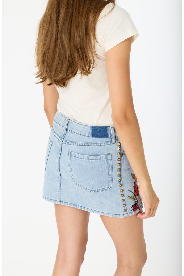 Charli Floral Embroidered Denim Miniskirt, Alternate, color, LIGHT WASH