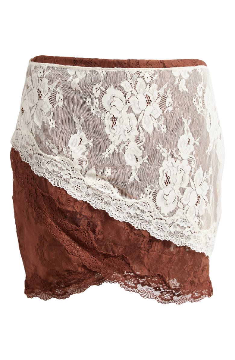 Mistress Rocks Lace Trim Stretch Satin Miniskirt, Alternate, color, 