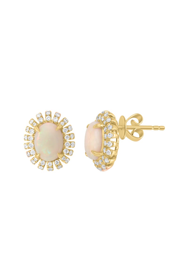 14K Yellow Gold Opal Diamond Halo Stud Earrings, Alternate, color, 14K Gold