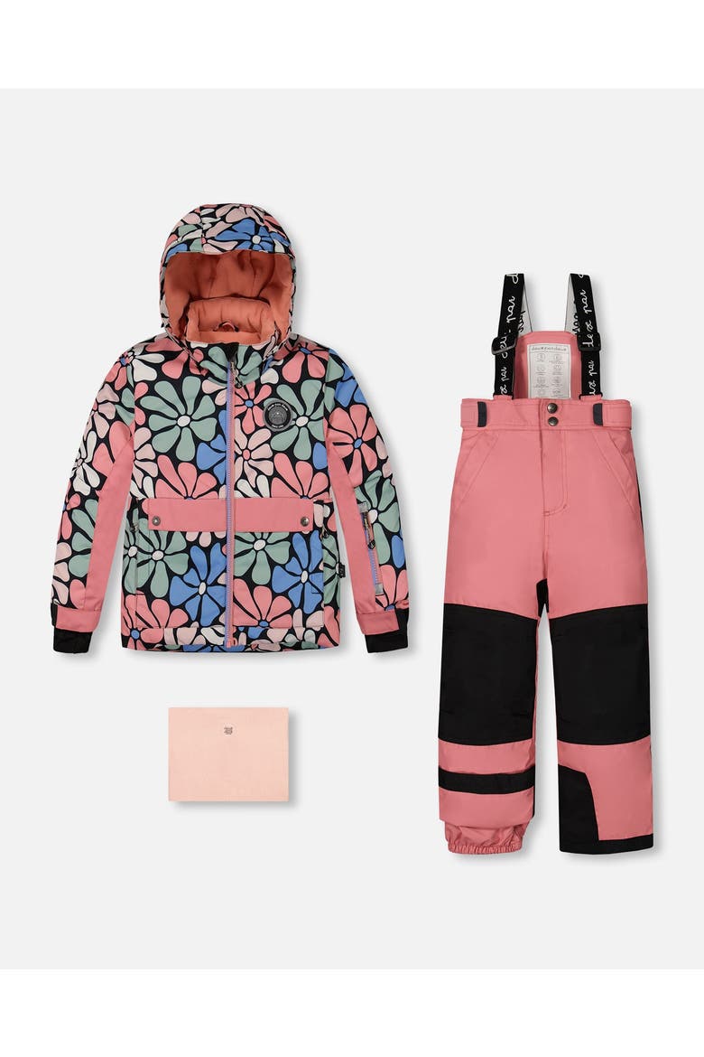 Girl's Two Piece Snowsuit Printed Retro Flowers With Pink, Main, color, Mauve Glow