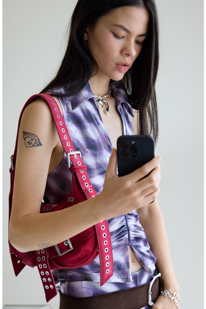 Sleeveless Zip Mesh Top, Alternate, color, PURPLE