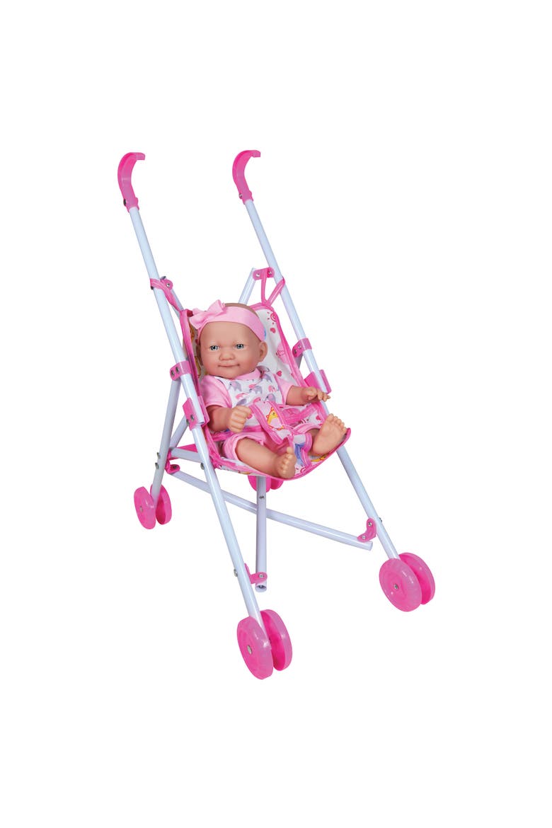 10 Inch Baby Doll & Umbrella Stroller Set, Ages 2+, Alternate, color, Multicolored