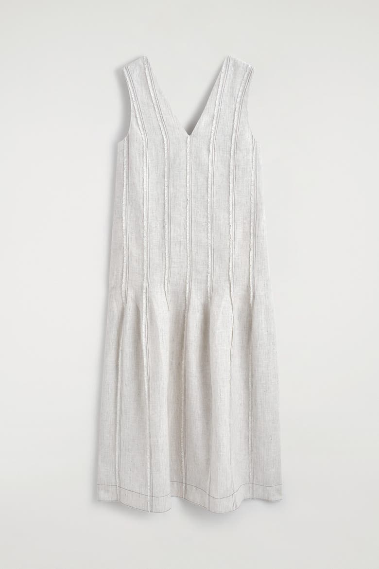 Sculpted Pleated Linen Midi Dress, Alternate, color, LIGHT GRAY
