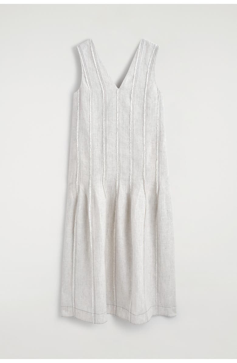COS Sculpted Pleated Linen Midi Dress, Alternate, color, Light Gray