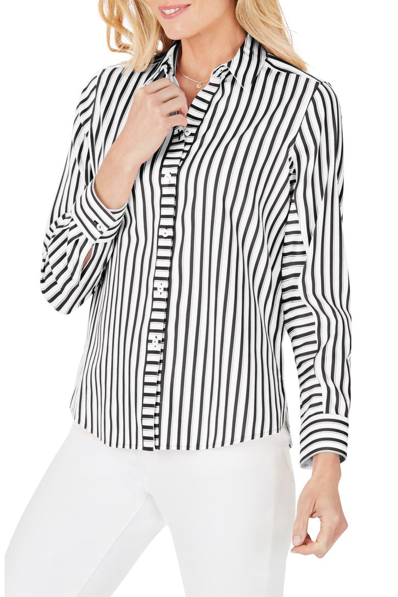 Ava Essential Stripe Non-Iron Shirt, Main, color, BLACK