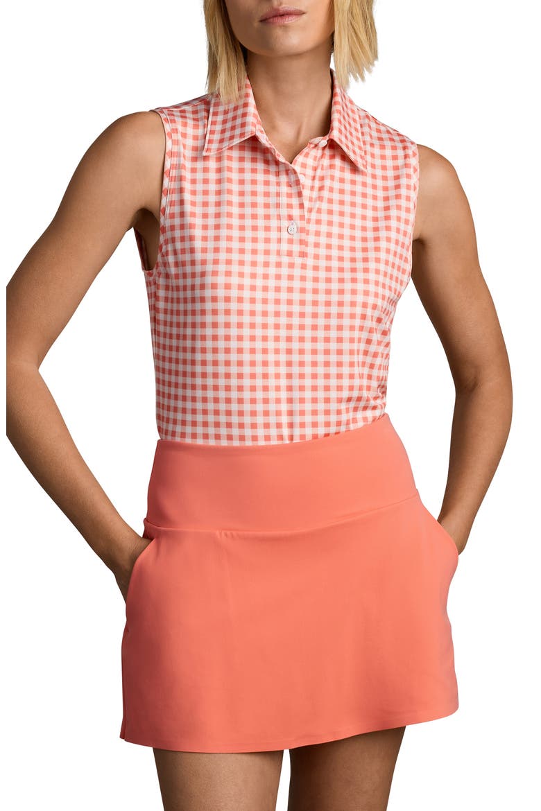 Court Gingham Sleeveless Polo, Main, color, CORAL GINGHAM