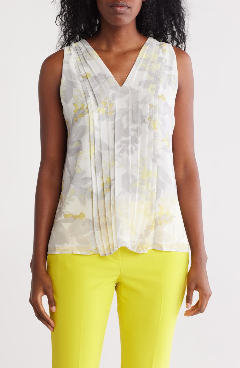 Calvin Klein Patterned Woven Shell, Main, color, Pale Citrine Multi