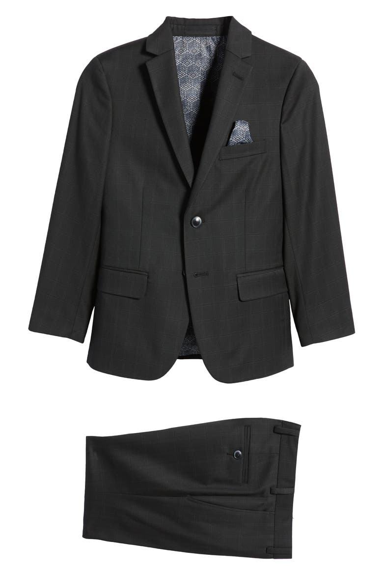Kids' Windowpane Suit, Main, color, BLACK