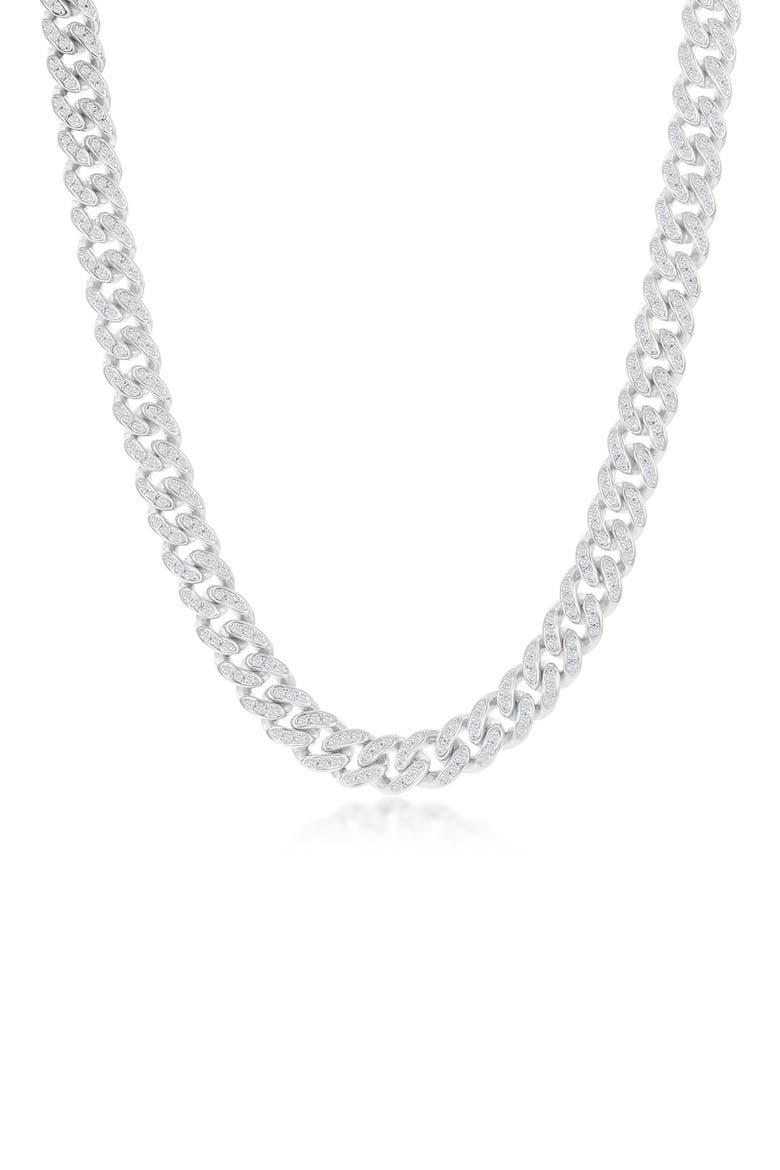 Sterling Silver Pave CZ Cuban Chain Tennis Bracelet, Main, color, SILVER