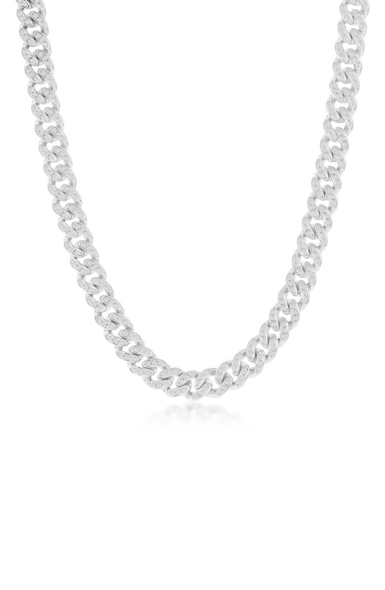 SIMONA Sterling Silver Pave CZ Cuban Chain Tennis Bracelet, Main, color, Silver