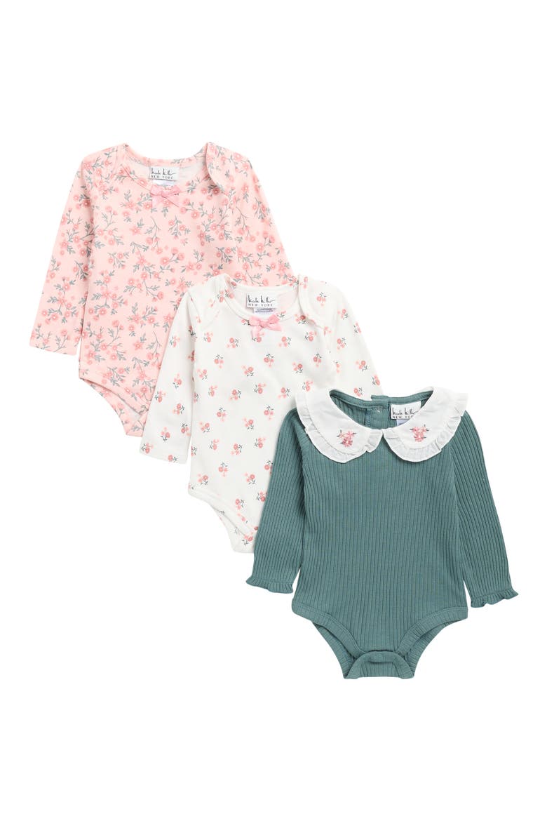 Kids' 3-Pack Long Sleeve Bodysuits, Main, color, NORTH ATLANTIC
