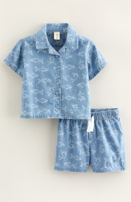 Tucker + Tate Camp Shirt & Drawstring Shorts Set in Blue Wash Happy Shark  product