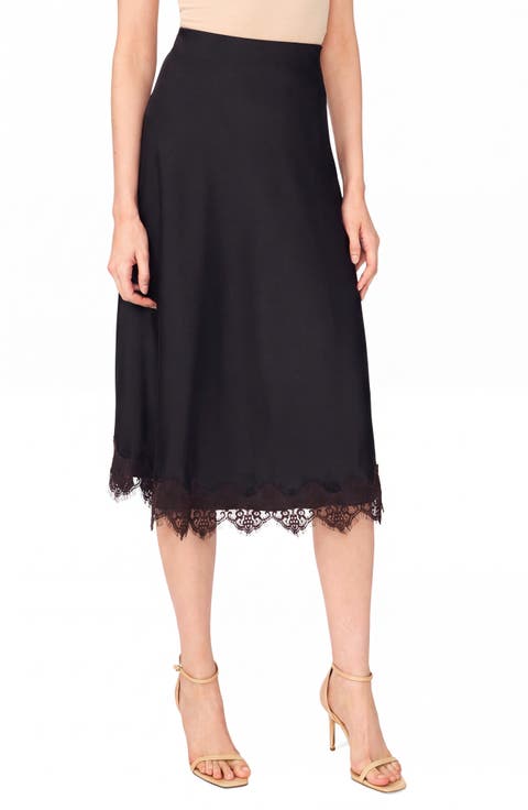 Lace Trim Satin Skirt