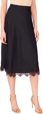 CeCe Lace Trim Satin Skirt