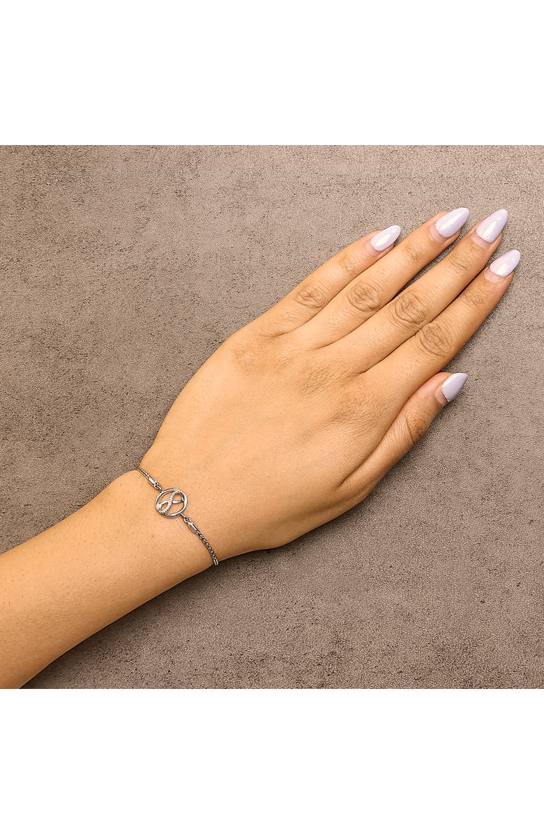 Haus of Brilliance .925 Sterling Silver Diamond Accent Ribbon and Circle Bolo Adjustable Bracelet, Alternate, color, Silver