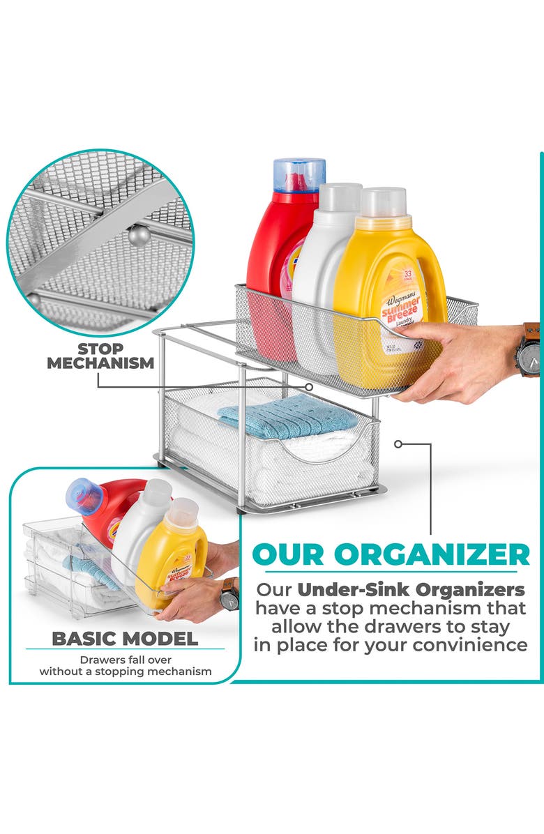 SORBUS Set of 2 2-Tier Metal Organizers, Alternate, color, Silver