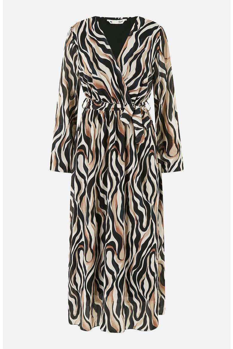 Animal Swirl Midi Wrap Dress, Alternate, color, Black