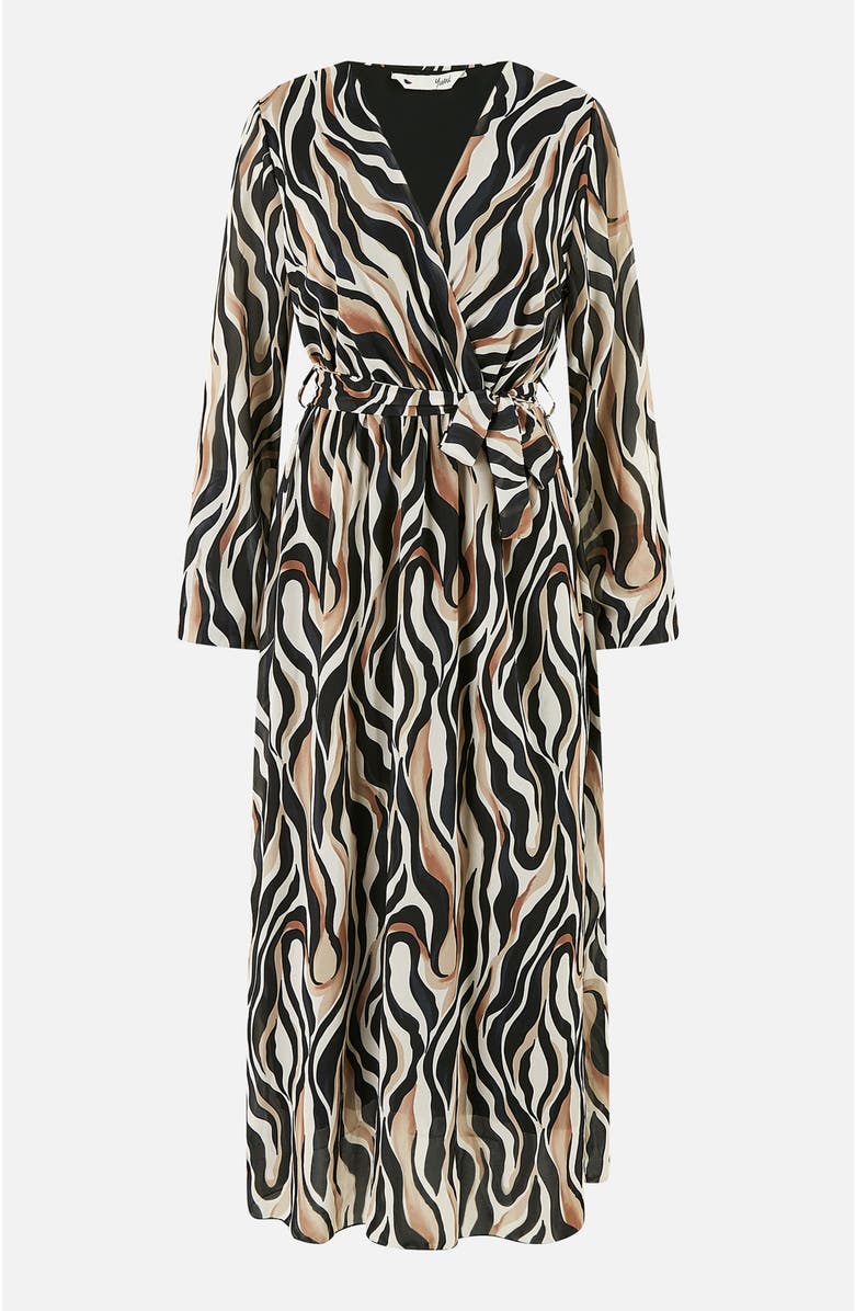 Yumi Animal Swirl Midi Wrap Dress, Alternate, color, Black