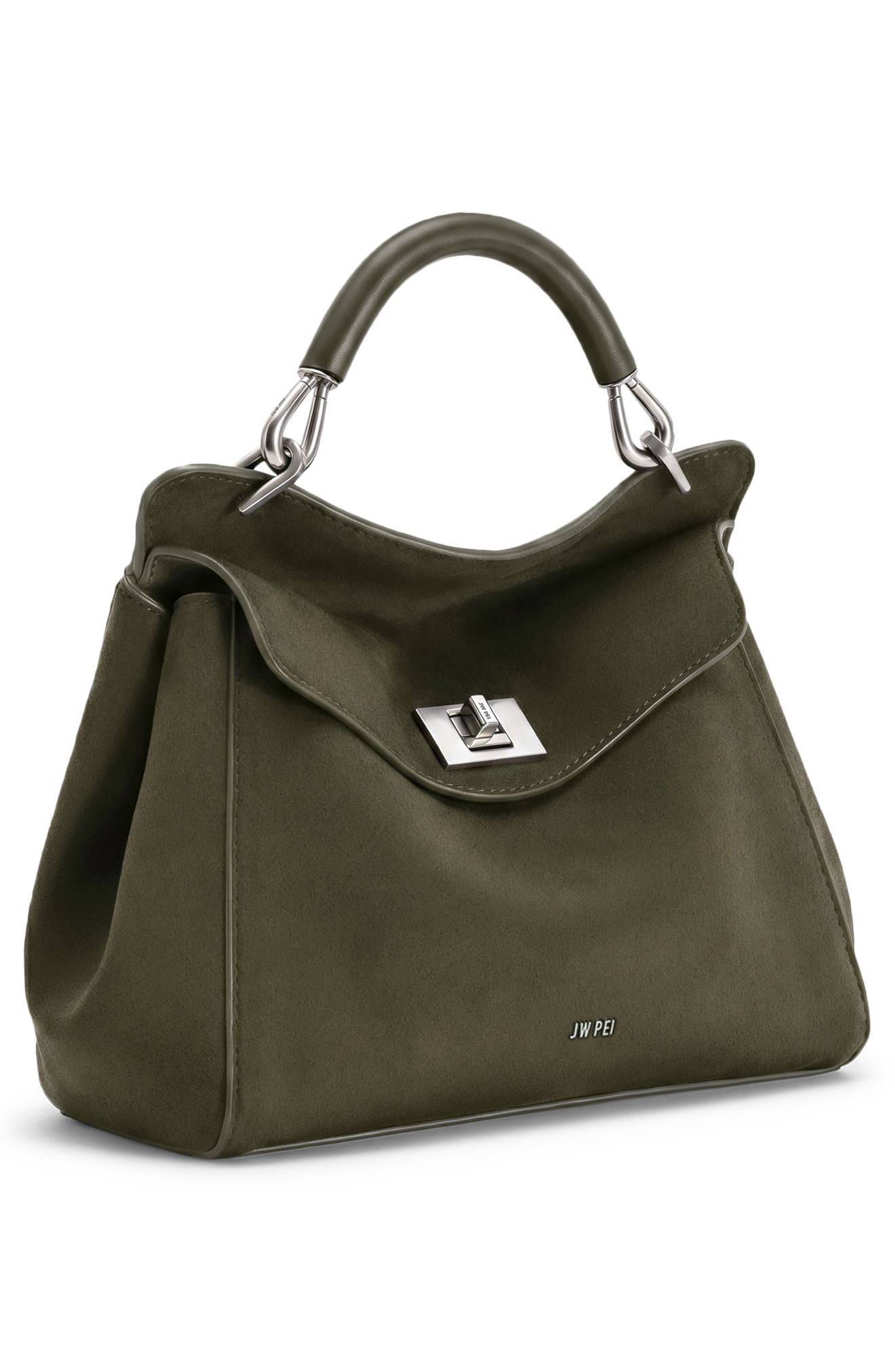 Lucia Faux Suede Top Handle Bag, Alternate, color, DARK OLIVE